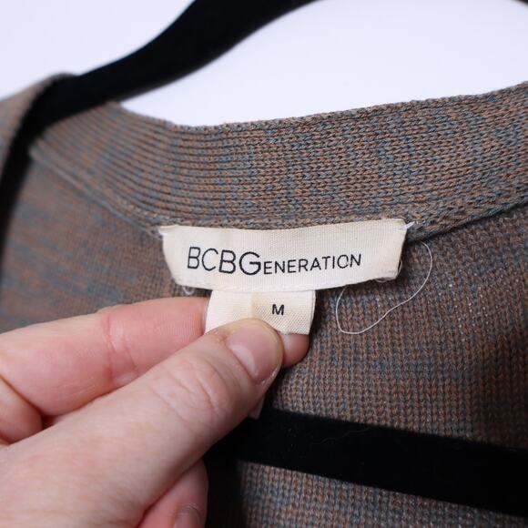 BCBGENERATION Distressed Sweater Marled Fern Taupe Cardigan Casual Women's M - Picture 10 of 12